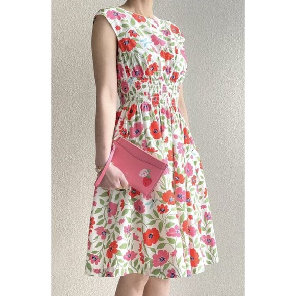 kate spade Garden blooms Blaire dress, Cream Floral Smocked Waist Pockets Cotton - Picture 3 of 7